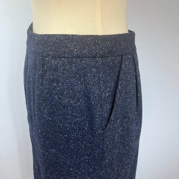 Lafayette 148 Skirt 2 Small Navy Blue Tweed Pencil Pleated Pockets High Waisted - Picture 5 of 11